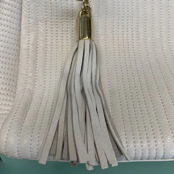 Calvin Klein Quilted Cream Leather Satchel with Tassel and Gold Chain Handles - Picture 12 of 14